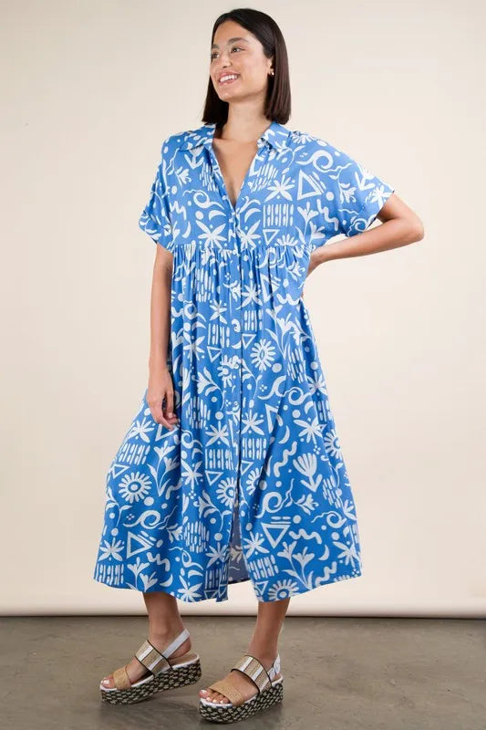 GeeGee Plus Size Oversized Printed Shirt Midi Dress - LoveNest Treasures