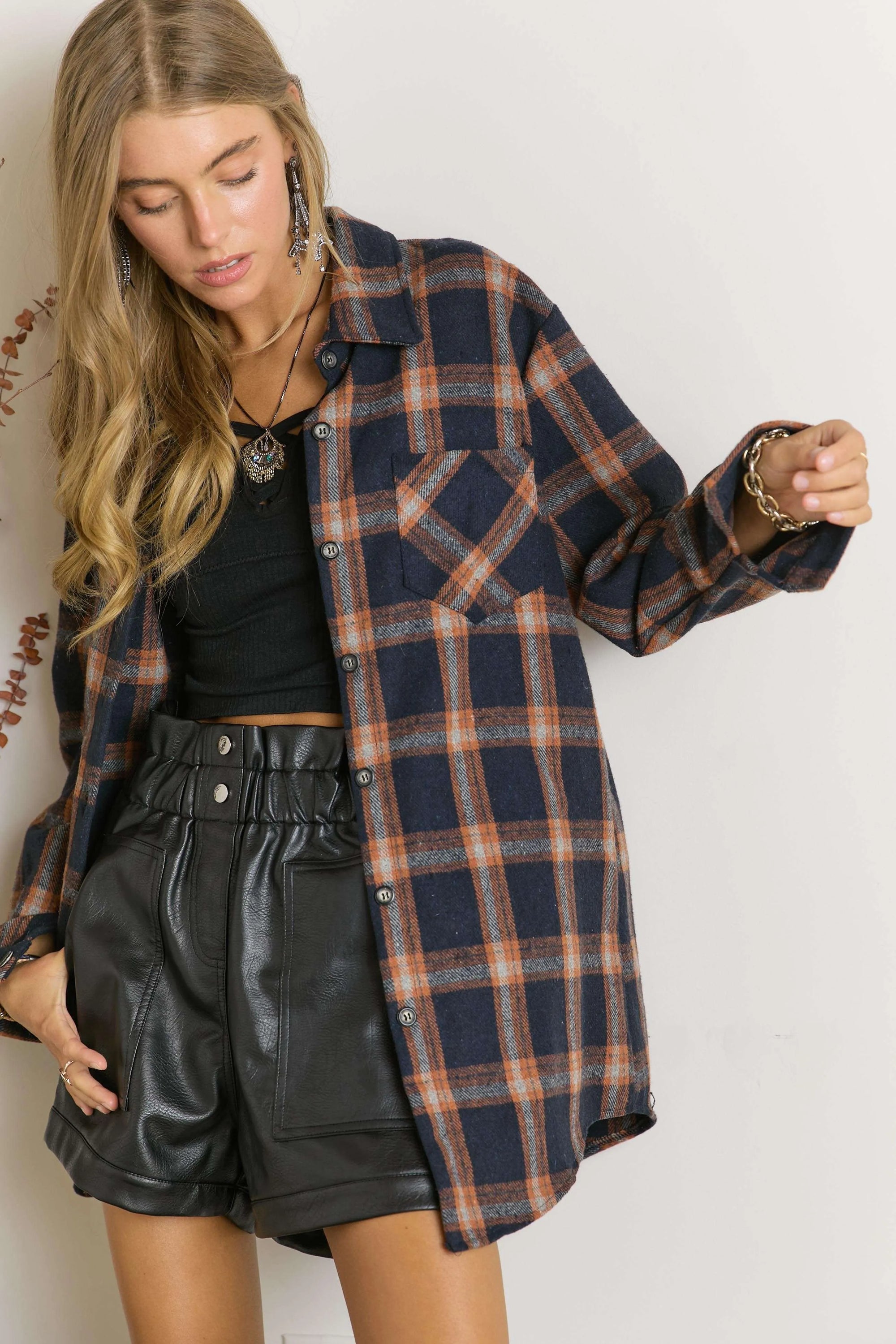 ADORA Full Size Button Down Flannel Shirt Plus Size - LoveNest Treasures