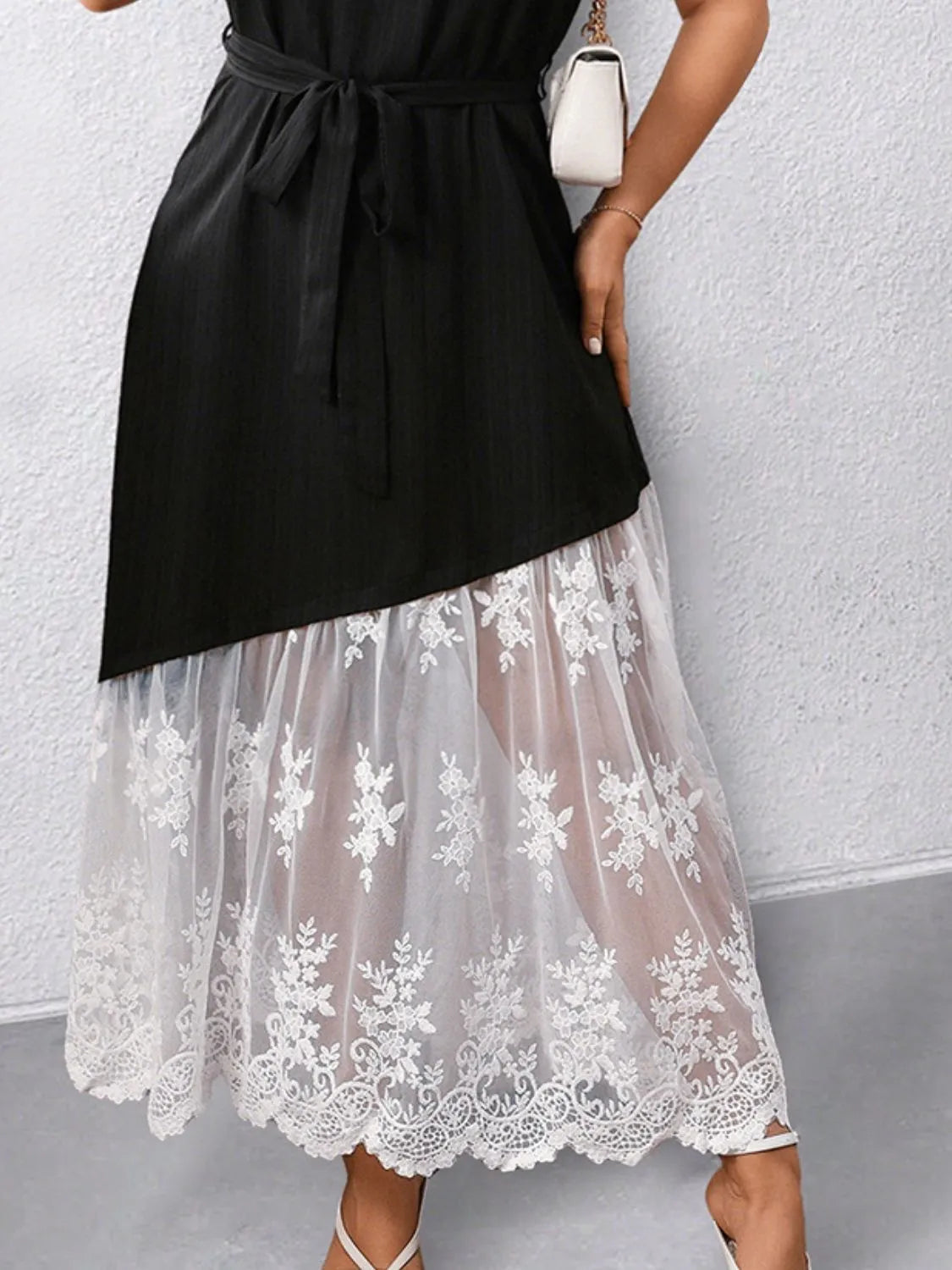 Plus Size Lace Patchwork Short Sleeve Maxi Dress - LoveNest Treasures