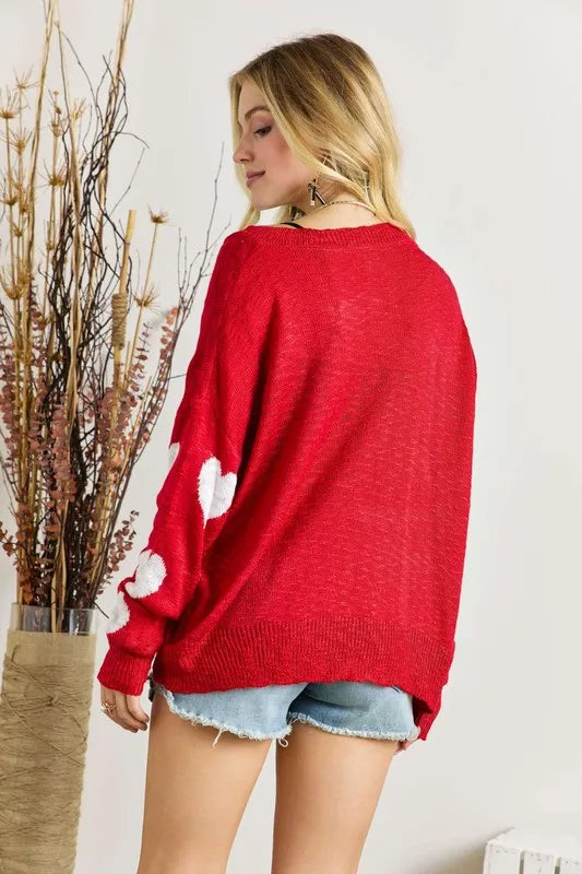 ADORA Full Size Heart V-Neck Knit Top Plus Size - LoveNest Treasures