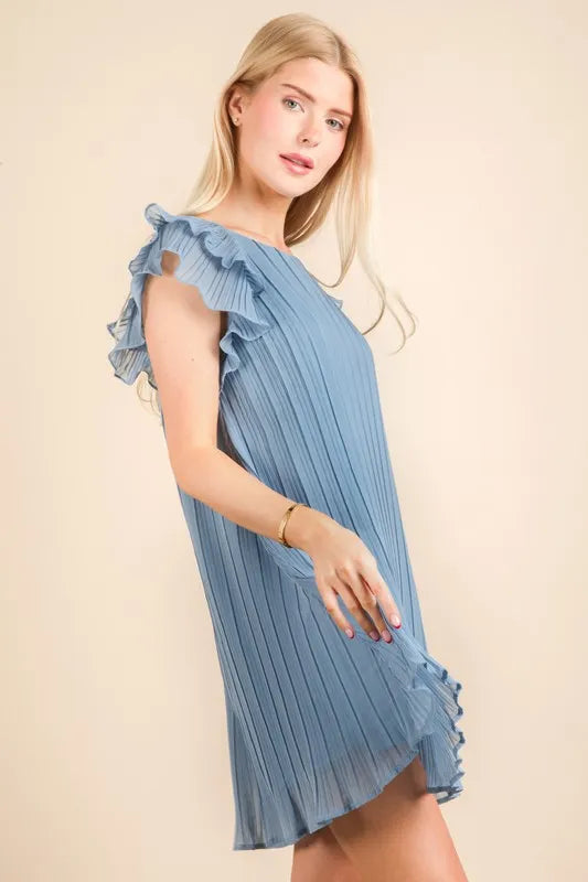 PerFee Plus Size Ruffle Sleeve Pleated Woven Mini Dress - LoveNest Treasures