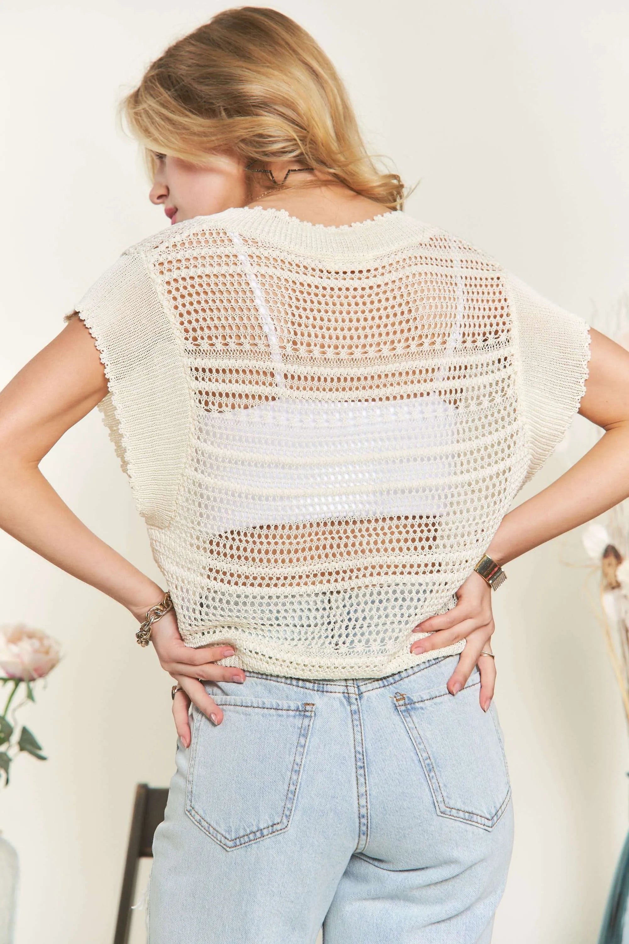 ADORA Drawstring Detail Crochet Top - LoveNest Treasures