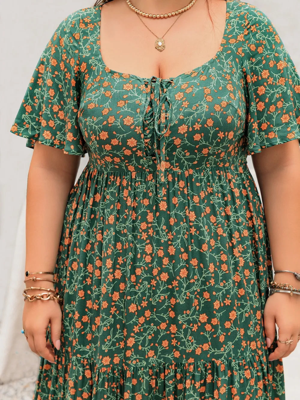 Plus Size Printed Short Sleeve Tiered Maxi Dress - LoveNest Treasures