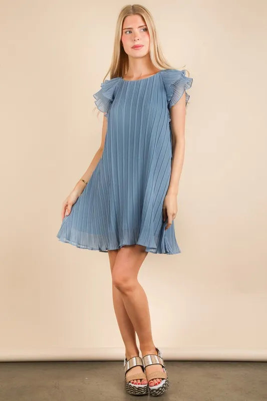 PerFee Plus Size Ruffle Sleeve Pleated Woven Mini Dress - LoveNest Treasures