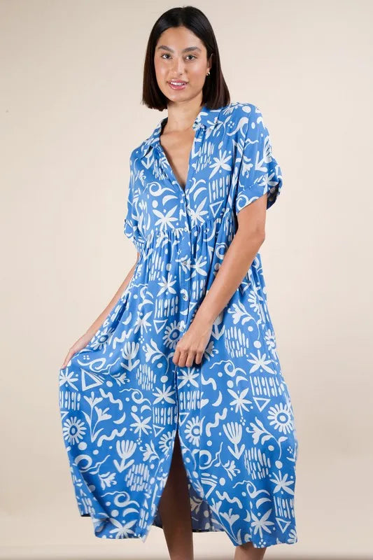 GeeGee Plus Size Oversized Printed Shirt Midi Dress - LoveNest Treasures