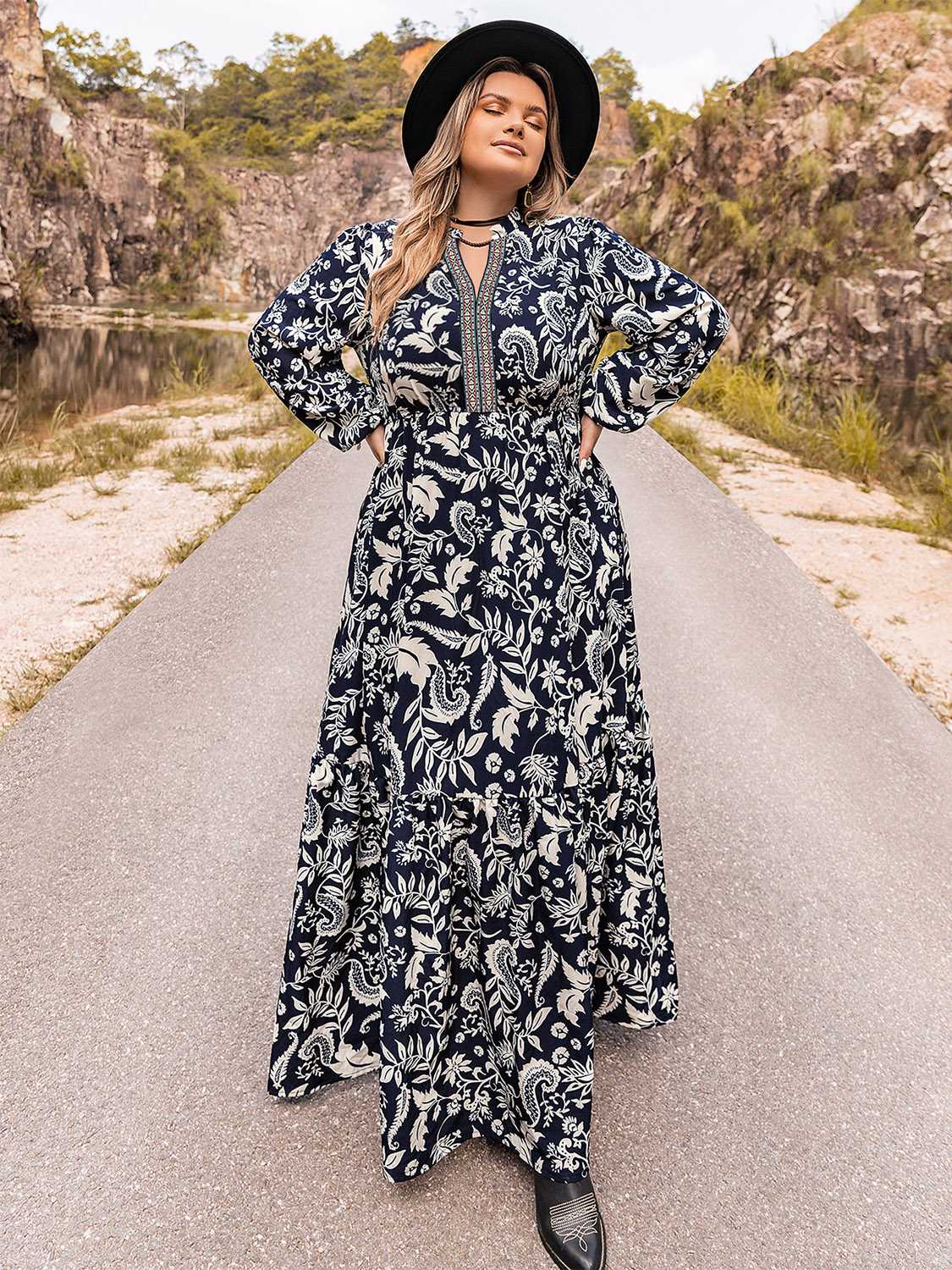 Plus Size Long Sleeve Maxi Dress - LoveNest Treasures