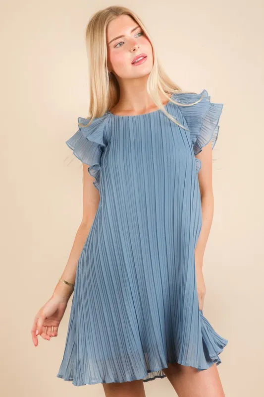 PerFee Plus Size Ruffle Sleeve Pleated Woven Mini Dress - LoveNest Treasures