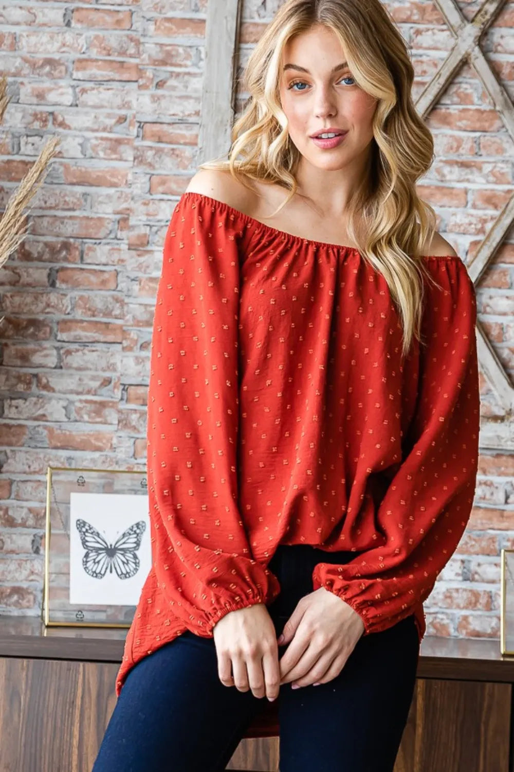 Heimish Full Size Swiss Dot Off Shoulder Top - LoveNest Treasures