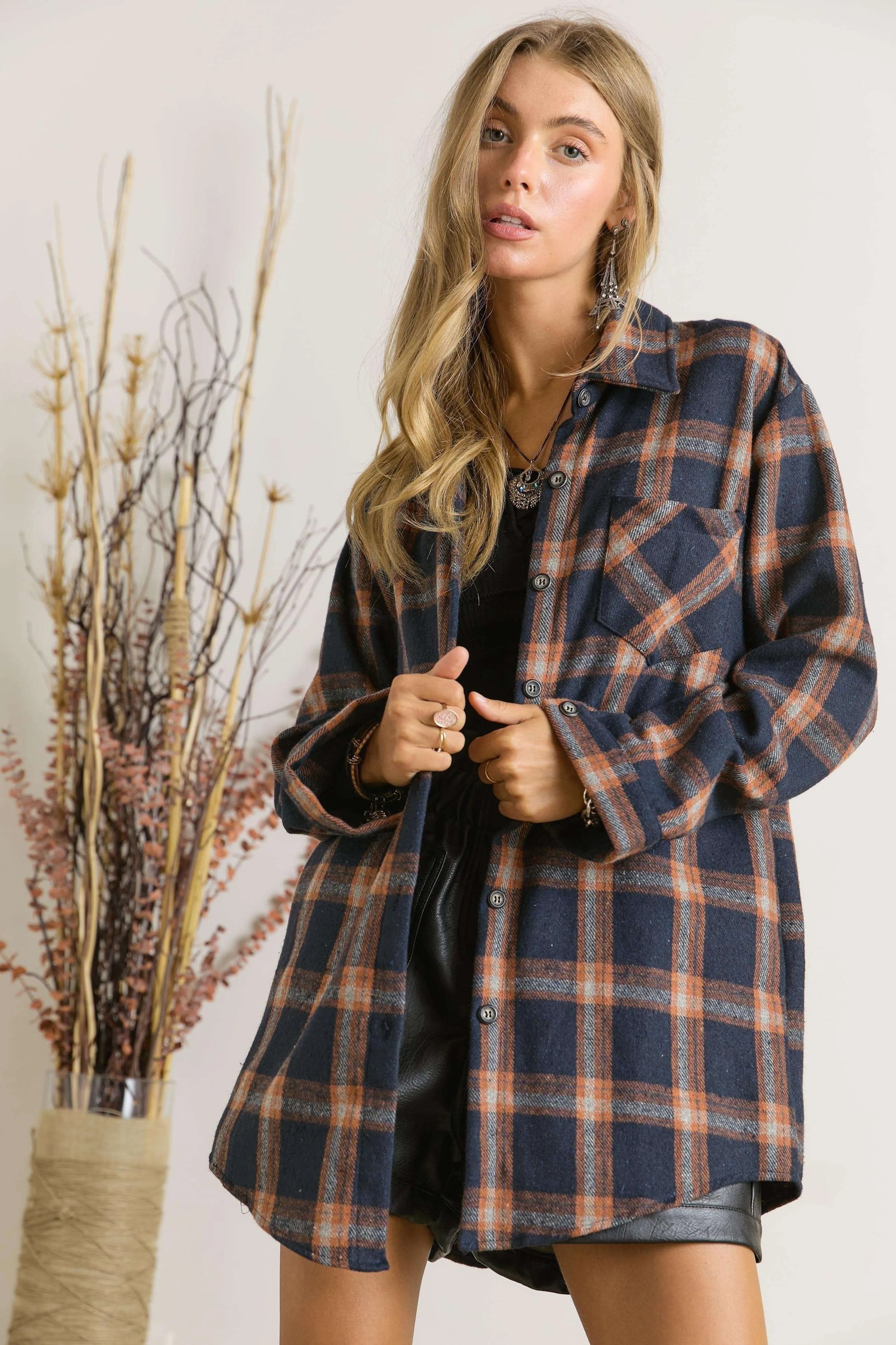 ADORA Full Size Button Down Flannel Shirt Plus Size - LoveNest Treasures