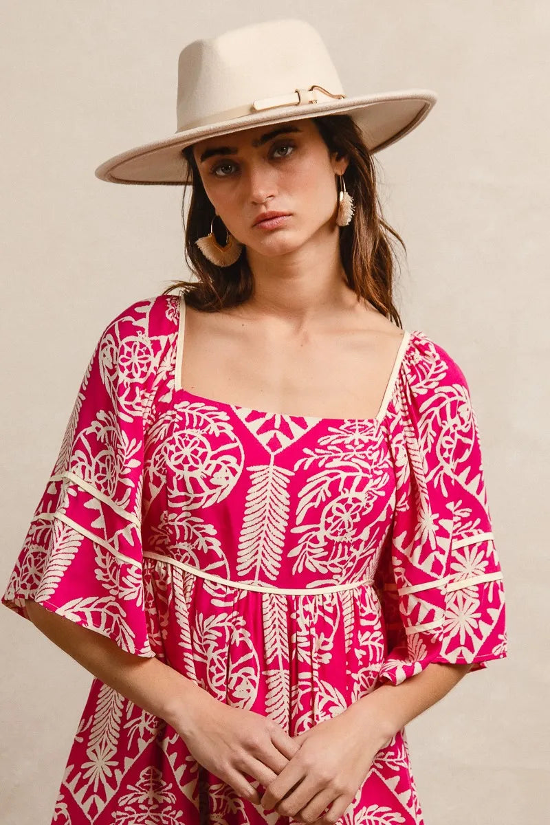 BiBi Aztec Woven Printed Contrast Binding Dress - LoveNest Treasures