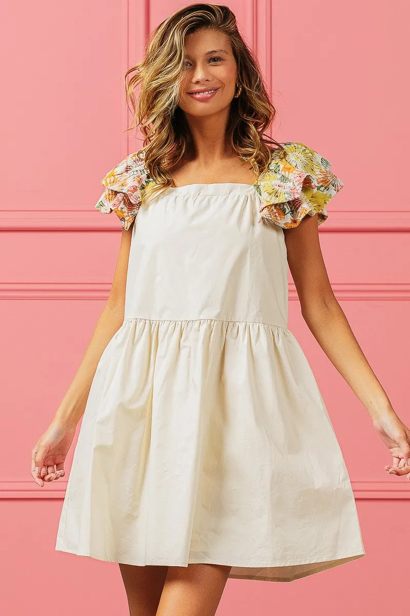 BiBi Flower Embroidered Floral Print Sleeve Dress - LoveNest Treasures