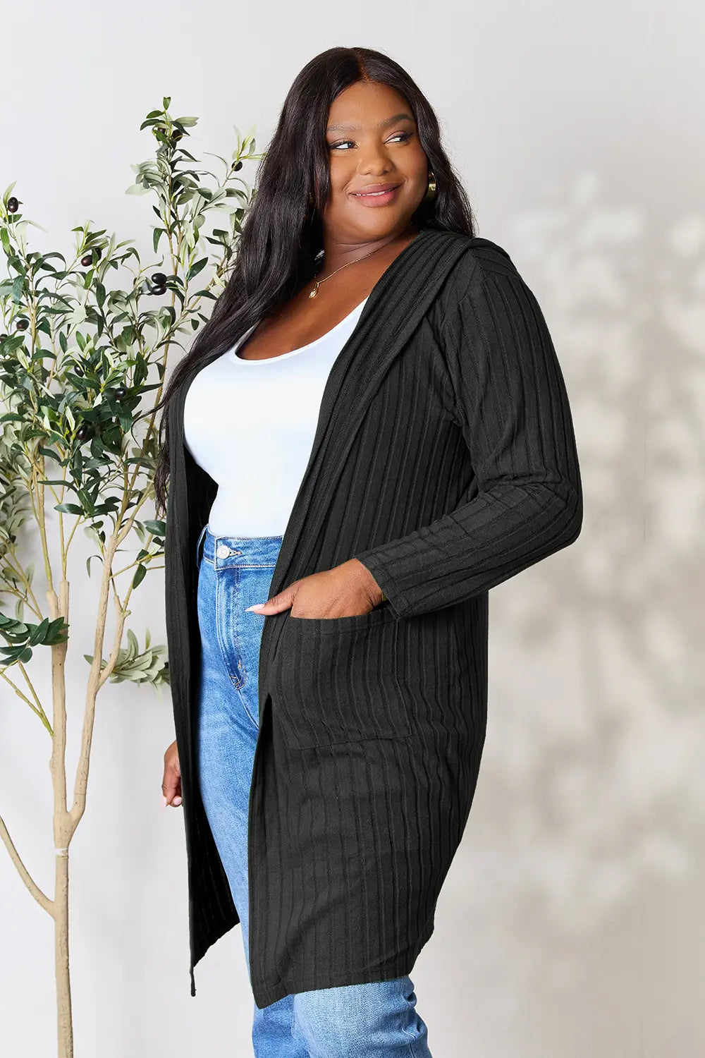 Basic Bae Full Size Hooded Sweater Cardigan - LoveNest Treasures