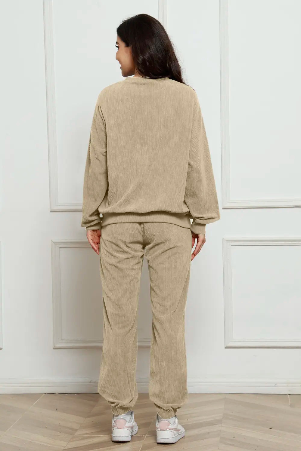Corduroy Round Neck Sweatshirt and Sweatpants Set - LoveNest Treasures