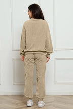 Corduroy Round Neck Sweatshirt and Sweatpants Set - LoveNest Treasures