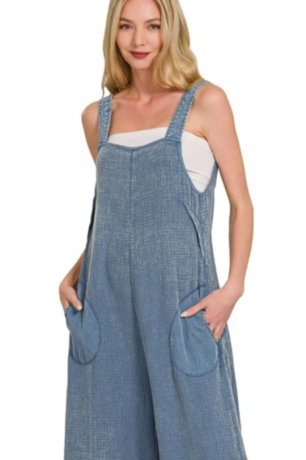 Zenana Double Gauze Washed Wide Leg Overalls - LoveNest Treasures