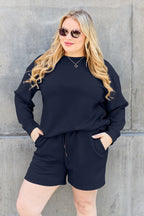Double Take Full Size Texture Long Sleeve Top and Drawstring Shorts Set - LoveNest Treasures