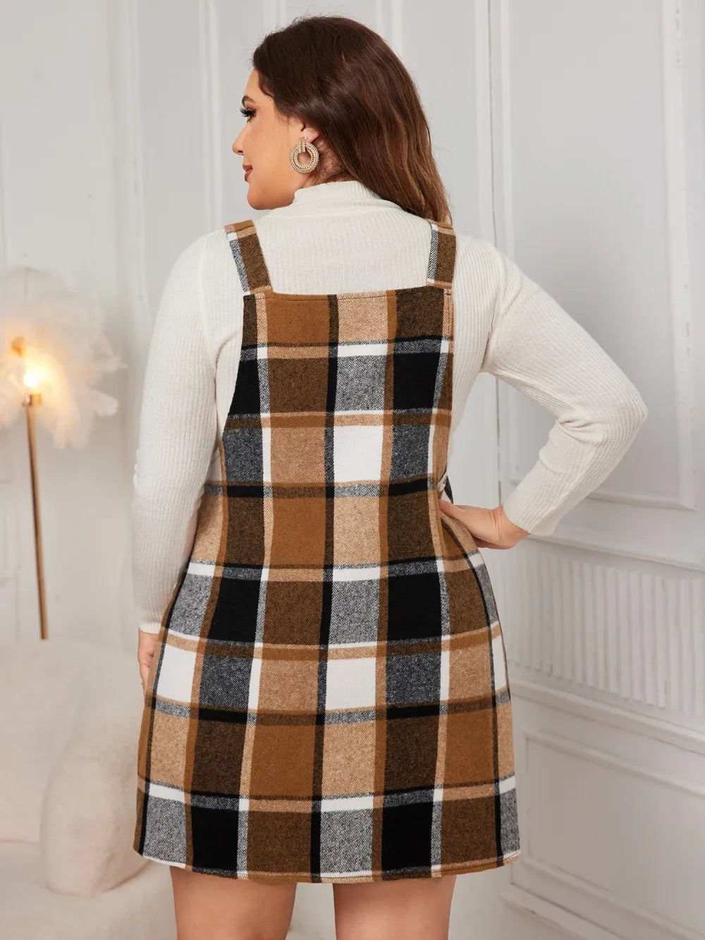Honey Plus Size Plaid Wide Strap Overall Dress - LoveNest Treasures