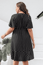 Plus Size Polka Dot Flutter Sleeve Dress - LoveNest Treasures