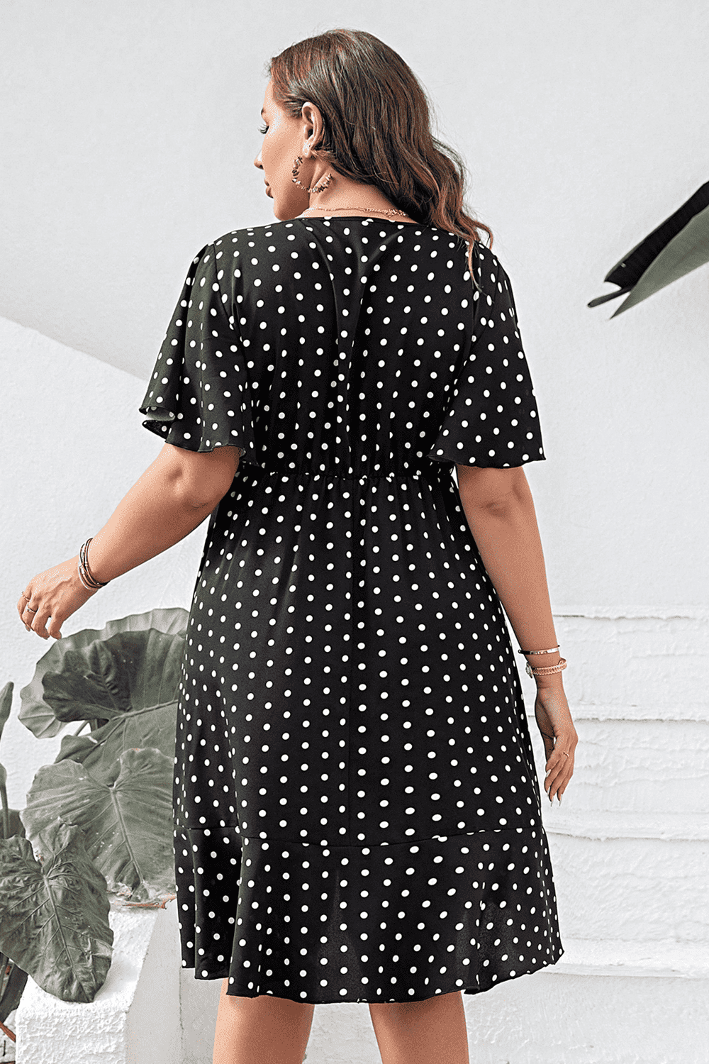Plus Size Polka Dot Flutter Sleeve Dress - LoveNest Treasures
