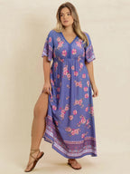 Plus Size Printed V-Neck Flutter Sleeve Dress - LoveNest Treasures