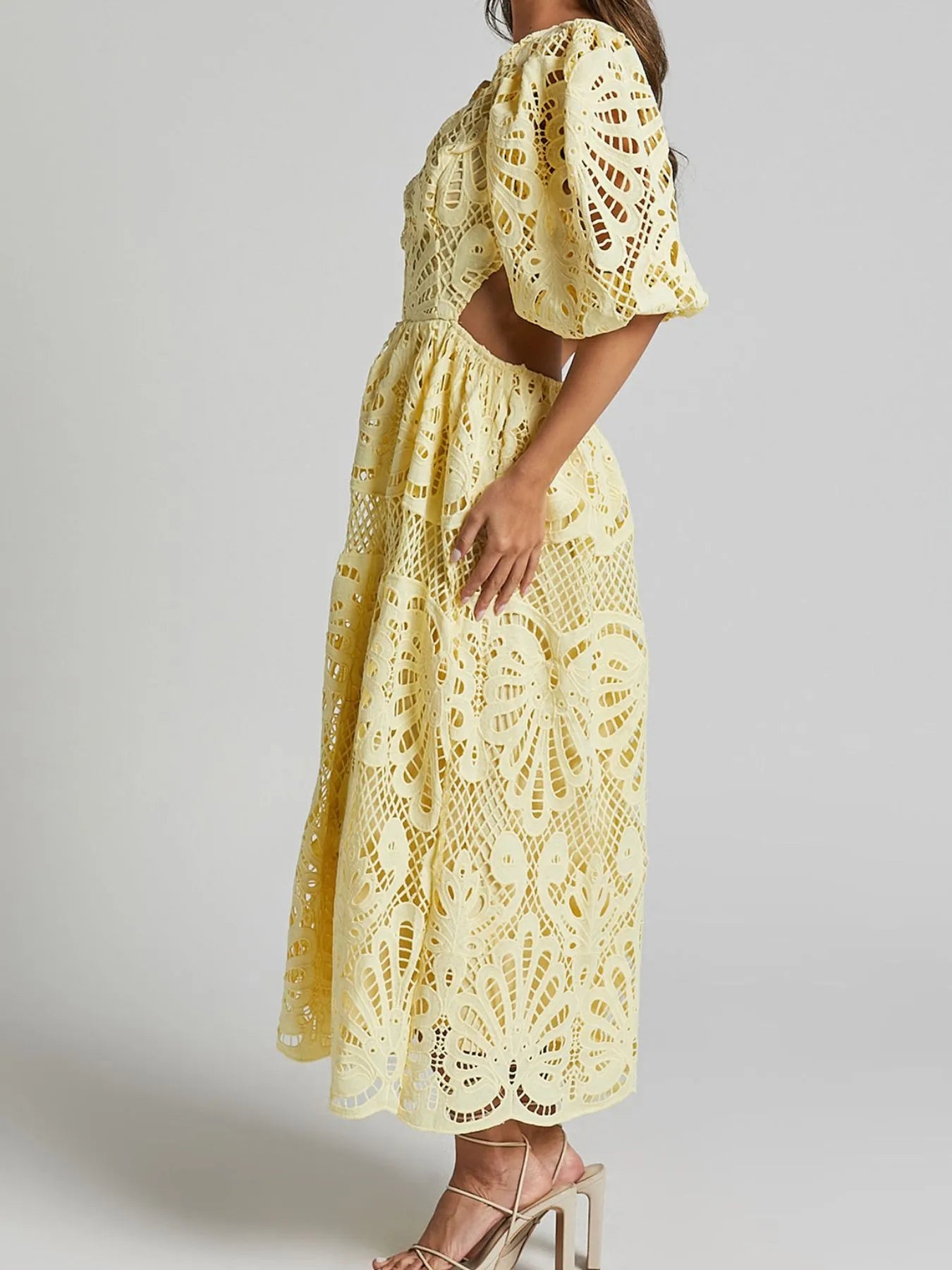 Cutout Back Lace Crochet V-Neck Dress - LoveNest Treasures