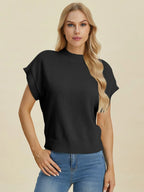 Double Take Full Size Mock Neck Short Sleeve Sweater - LoveNest Treasures