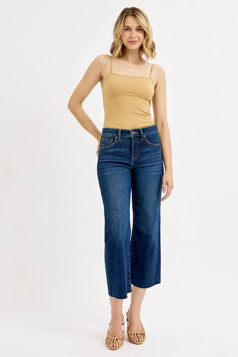 RISEN Full Size Tummy Control High Rise Crop Wide Jeans Plus Size - LoveNest Treasures