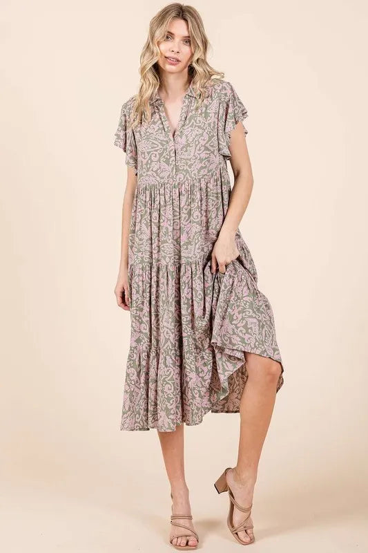 Mittoshop Abstract Print Ruffle Tier Midi Dress - LoveNest Treasures