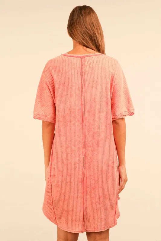 PerFee Plus Size Mineral Washed Ribbed Knit Mini Dress - LoveNest Treasures