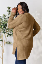 Basic Bae Full Size Ribbed Round Neck Long Sleeve Slit Top - LoveNest Treasures