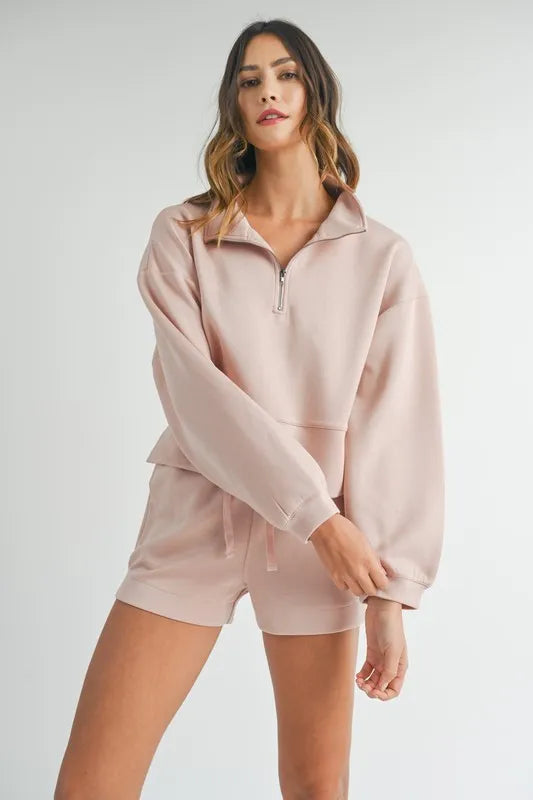 MABLE Half Zip Sweatshirt and Shorts Set - LoveNest Treasures