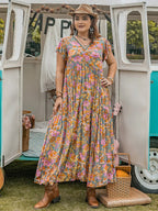 Plus Size Ruffled Printed Cap Sleeve Dress - LoveNest Treasures