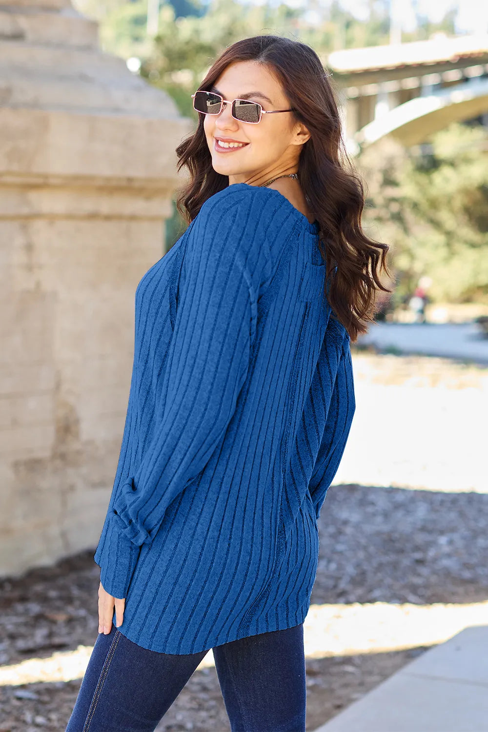 Basic Bae Full Size Ribbed Round Neck Long Sleeve Knit Top - LoveNest Treasures