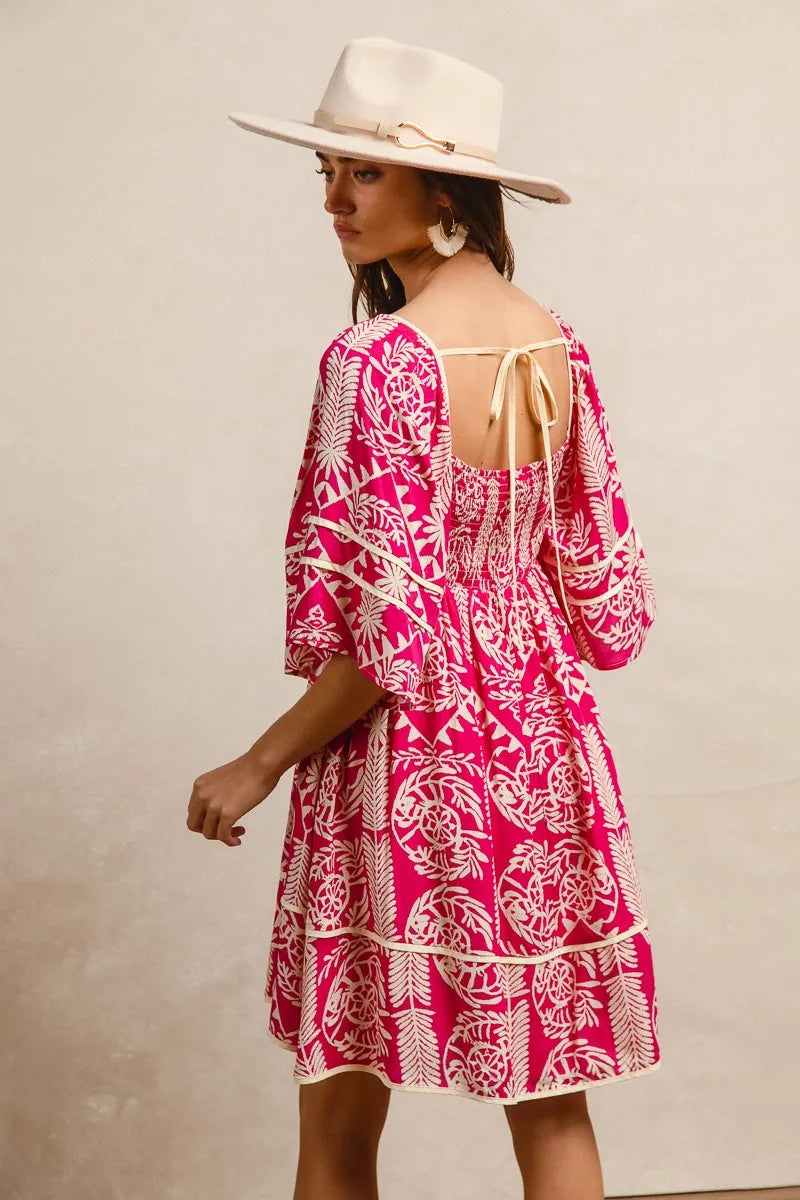 BiBi Aztec Woven Printed Contrast Binding Dress - LoveNest Treasures