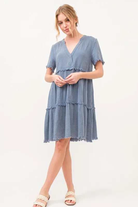 And The Why Washed Frayed Detail Tiered Dress - LoveNest Treasures