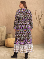 Plus Size V-Neck Balloon Sleeve Printed Midi Dress - LoveNest Treasures