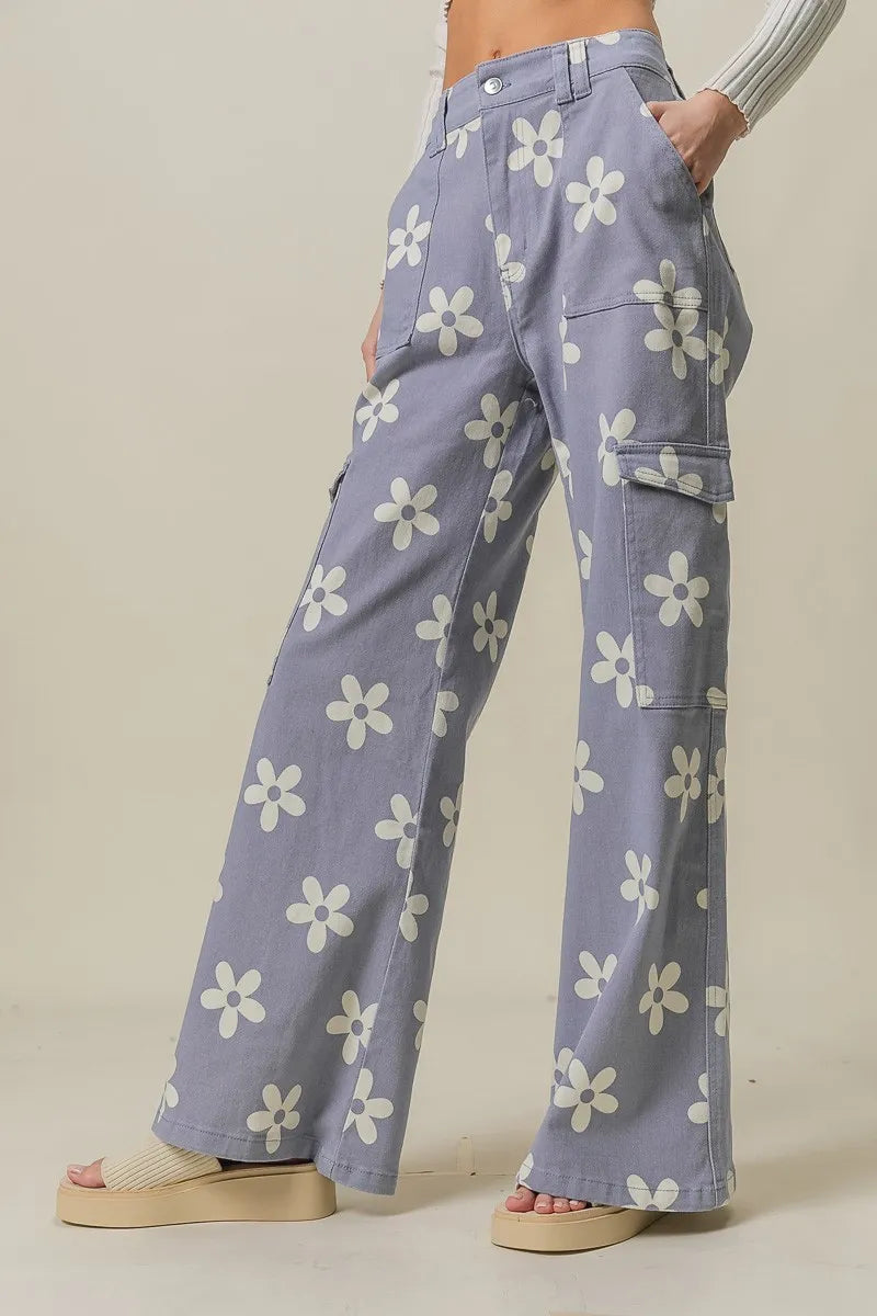 BiBi Flower Printed Side Pocket Wide Pants - LoveNest Treasures