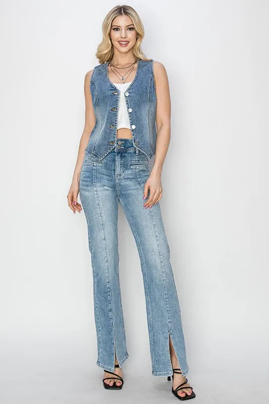 RISEN Full Size V-Neck Button Down Vest Plus Size - LoveNest Treasures