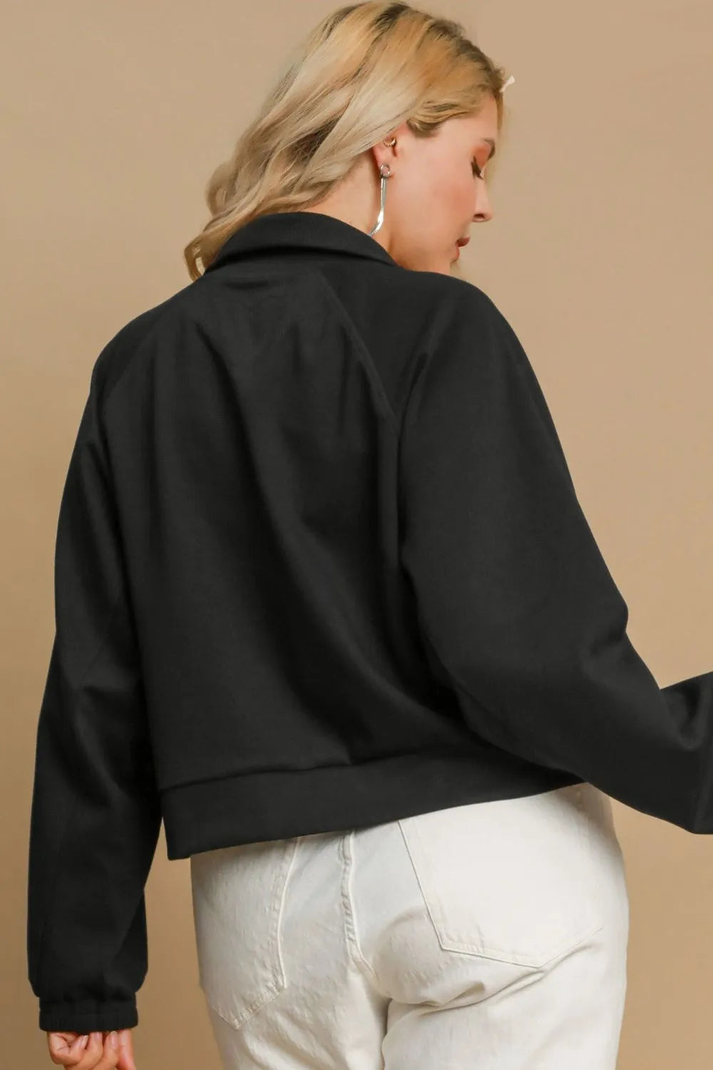 Umgee Full Size Half Zip Cropped Sweatshirt Plus Size - LoveNest Treasures