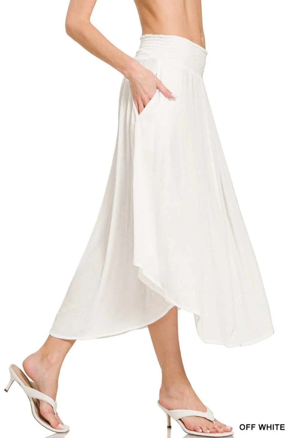 Zenana Woven Crinkle Smocked Waist Maxi Skirt W Pockets - LoveNest Treasures