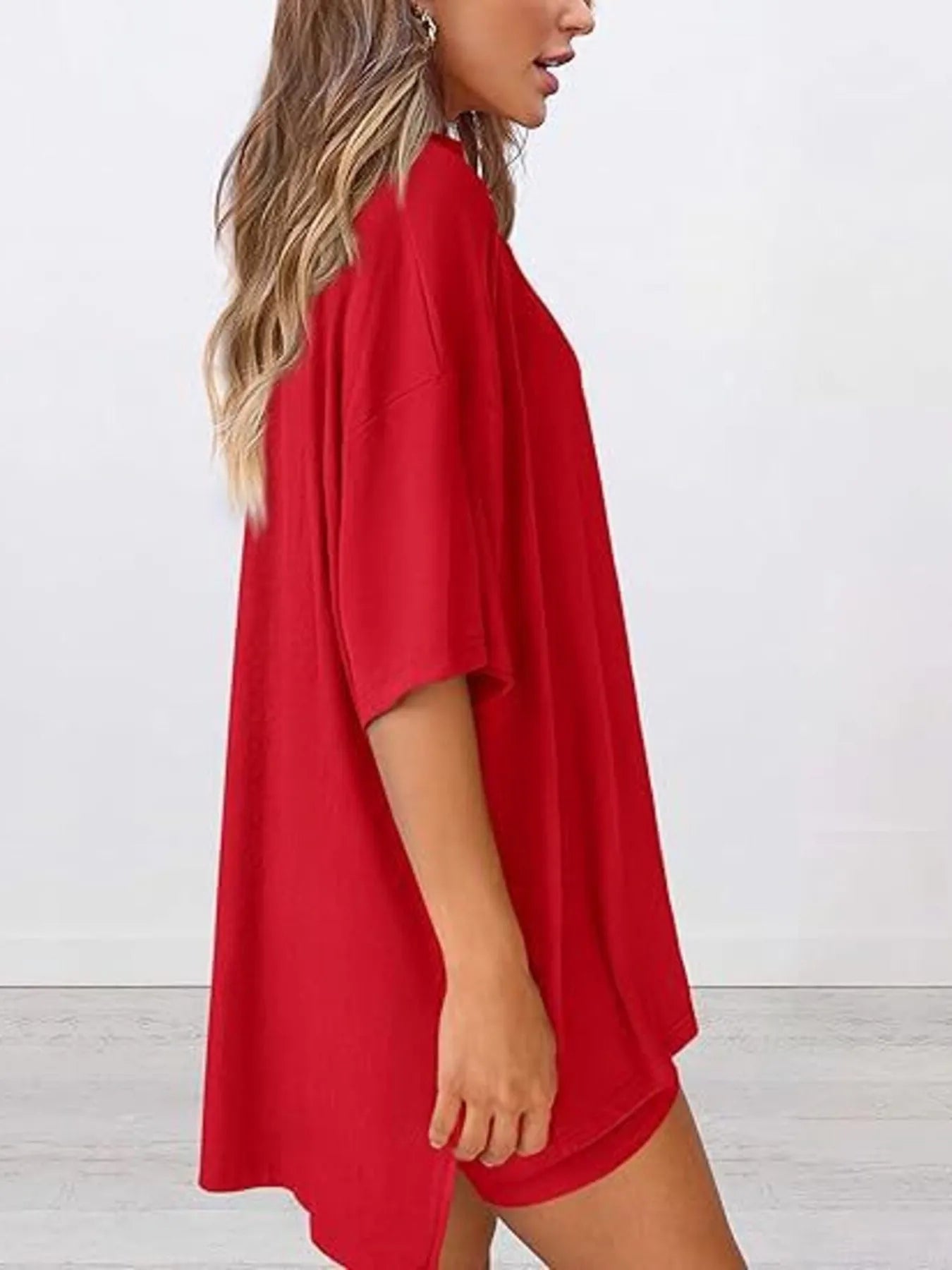 Full Size Oversized Round Neck Top and Shorts Set Plus Size - LoveNest Treasures
