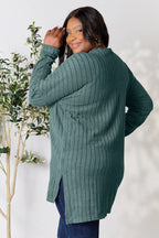 Basic Bae Full Size Ribbed Round Neck Long Sleeve Slit Top - LoveNest Treasures