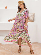 Plus Size Floral Tie Neck Flutter Sleeve Maxi Dress - LoveNest Treasures