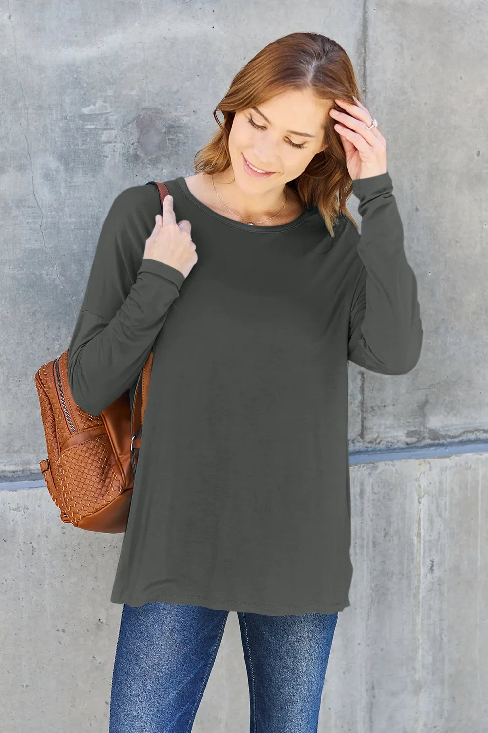 Basic Bae Full Size Round Neck Dropped Shoulder T-Shirt - LoveNest Treasures