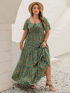 Plus Size Printed Short Sleeve Tiered Maxi Dress - LoveNest Treasures