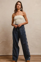 BiBi Washed Denim Mix And Match Long Pants - LoveNest Treasures