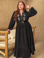 Plus Size Embroidered Polka Dot Notched Long Sleeve Dress - LoveNest Treasures