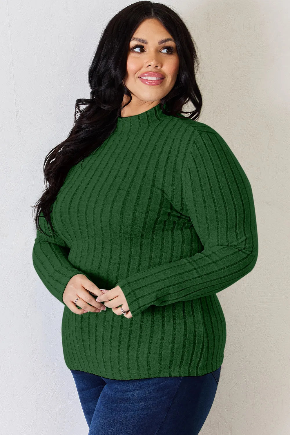 Basic Bae Full Size Ribbed Mock Neck Long Sleeve T-Shirt - LoveNest Treasures