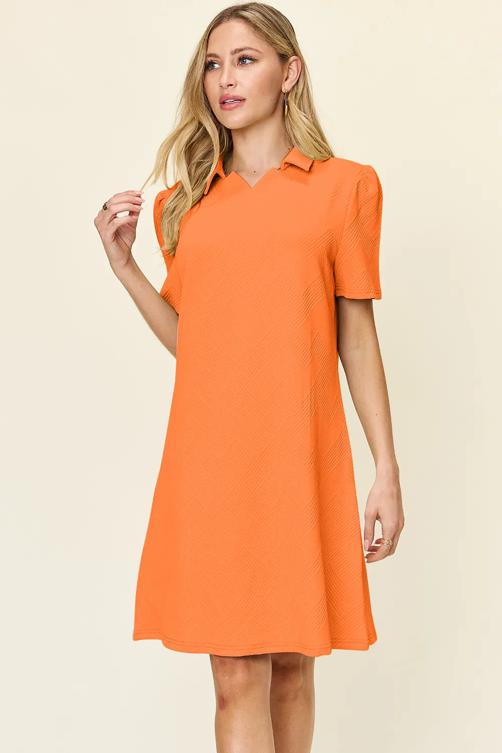 Double Take Full Size Texture Collared Neck Short Sleeve Dress - LoveNest Treasures