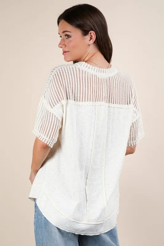VERY J Full Size Oversized Contrast Knit Comfy Casual Top Plus Size - LoveNest Treasures